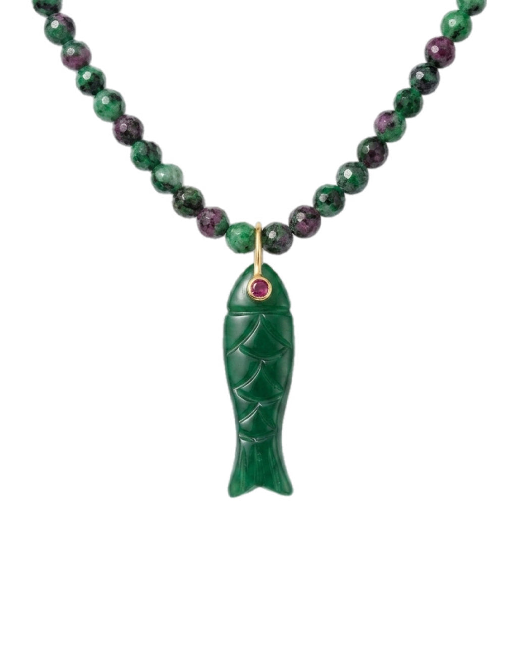 Fish Necklace green quartz with onyx fish