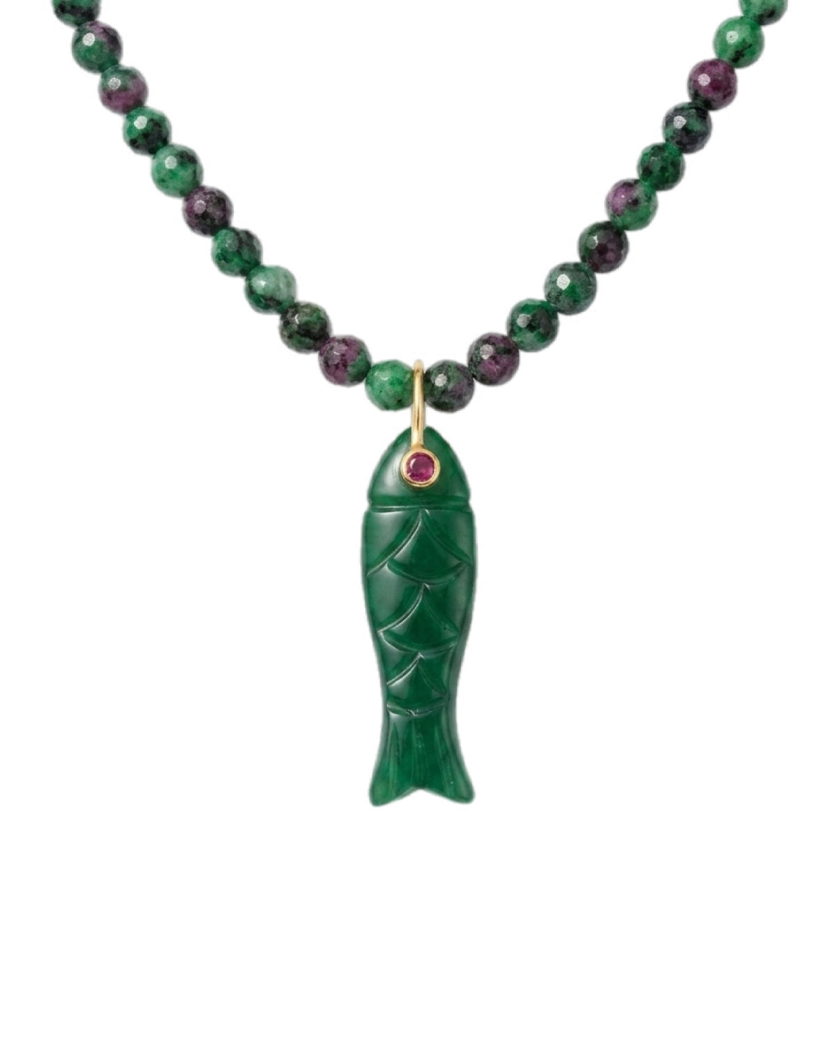 Fish Necklace green quartz with onyx fish