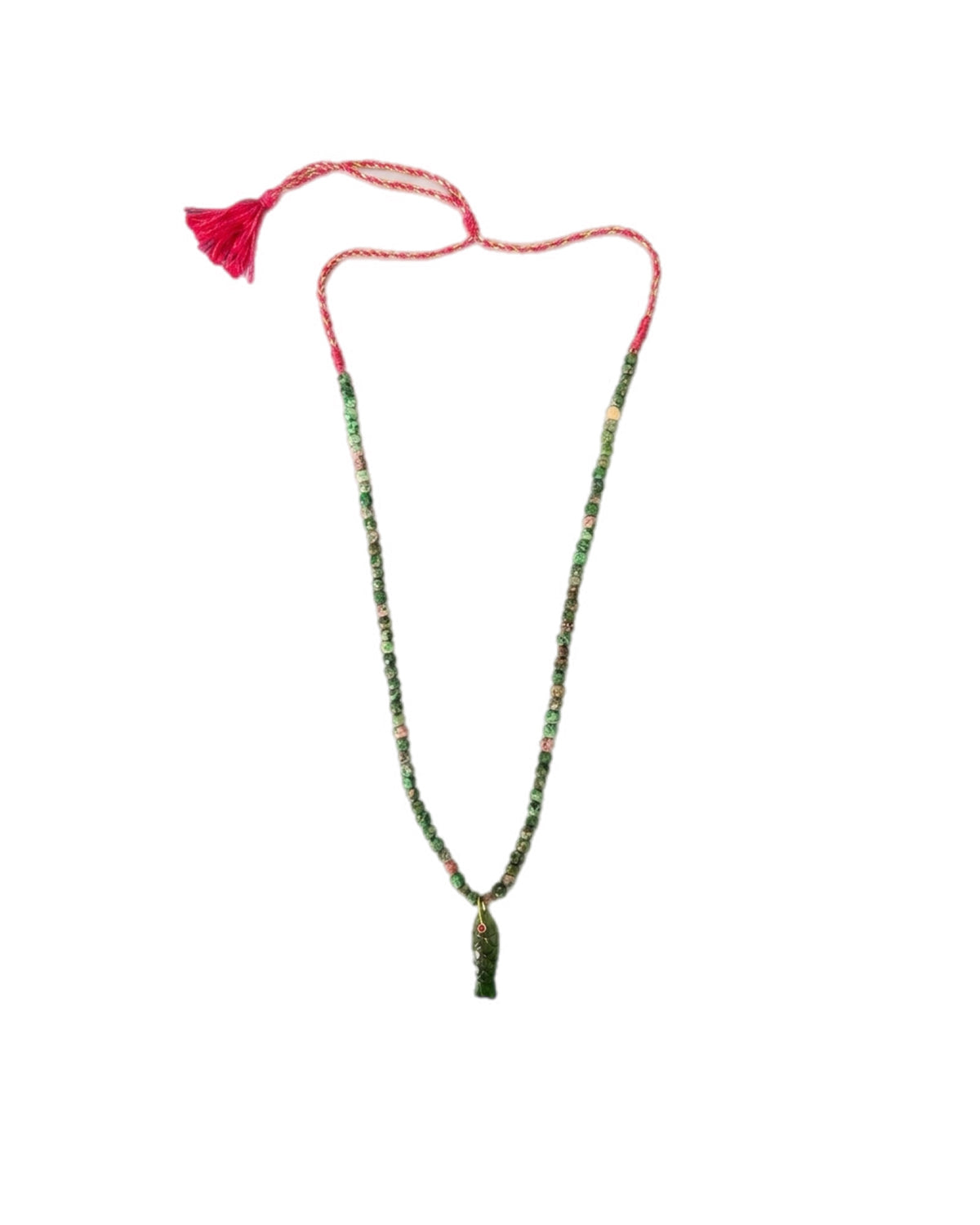 Fish Necklace green quartz with onyx fish